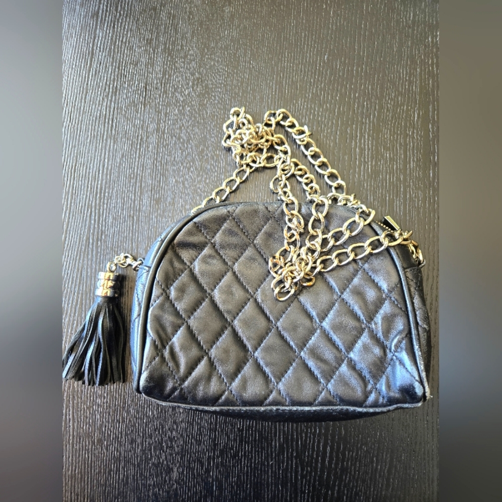 Danier Black Leather Quilted Chain Bag
